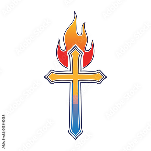 Christian Cross with Flame Symbol