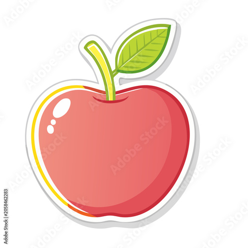 Red Apple with Green Leaf Illustration