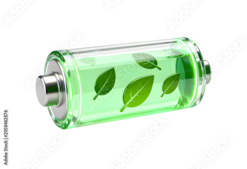 Modern Electronic Battery Illustration with Green Leaves Emphasizing Eco-Friendly Power