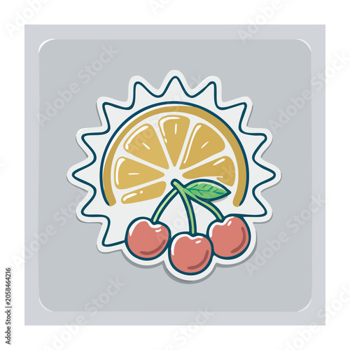 Flat Design Illustration of Orange Slice and Cherries
