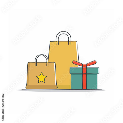 Flat design shopping bags and gift box illustration