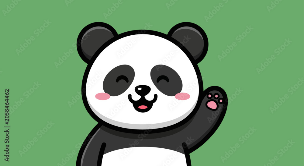 Fototapeta premium Cute cartoon panda waving hello with a happy smile