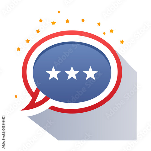 Speech bubble with three stars and confetti