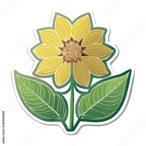 Yellow Sunflower with Green Leaves on Transparent Background