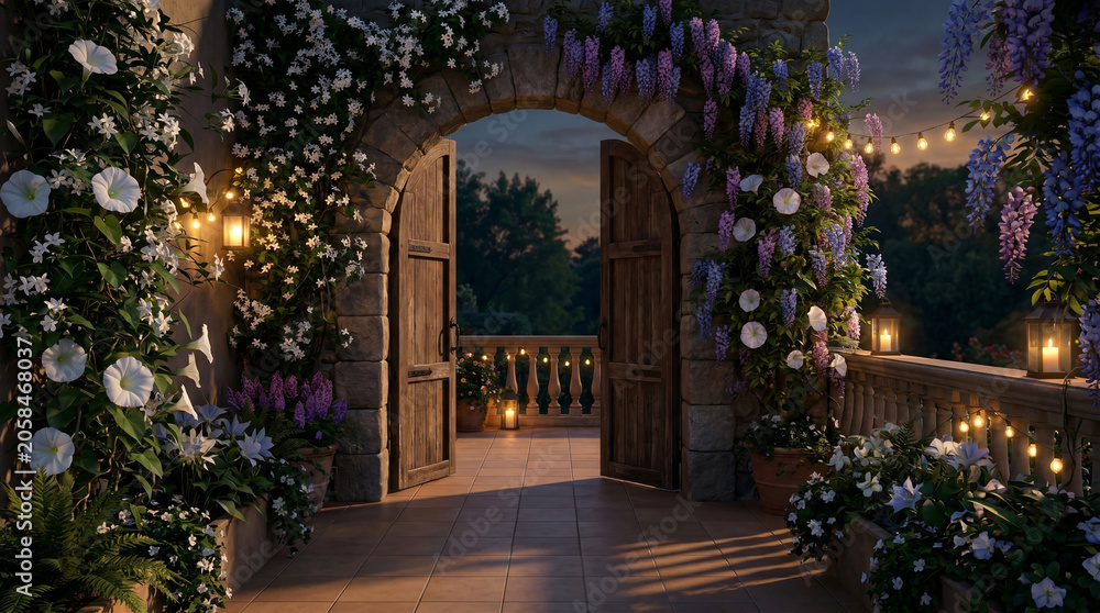 Fototapeta premium Charming Mediterranean Garden at Dusk