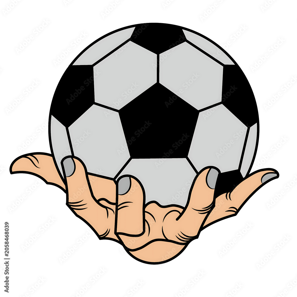 Fototapeta premium Open Hand Holding Soccer Ball Vector Illustration