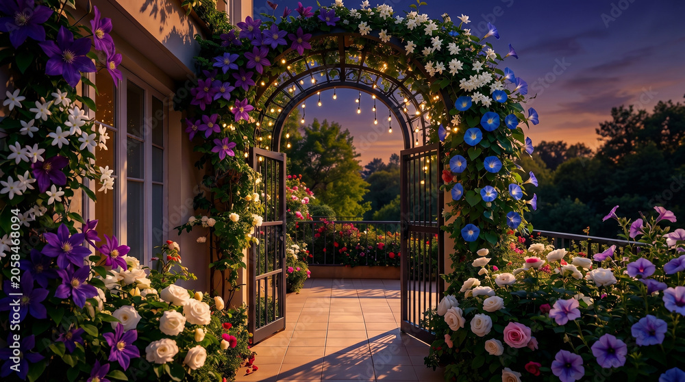 Fototapeta premium Enchanted Floral Archway at Twilight