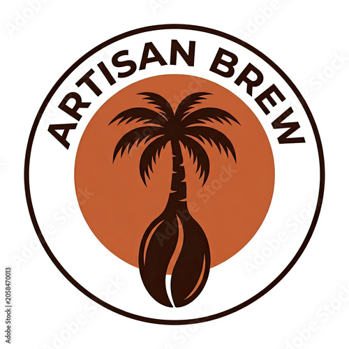 Artisan Brew coffee brand logo with palm tree and coffee bean vector illustration