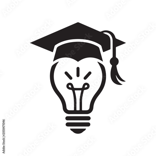 Graduation cap combined with lightbulb logo vector illustration depicting smart education, creative thinking, and knowledge concepts isolated on white background.