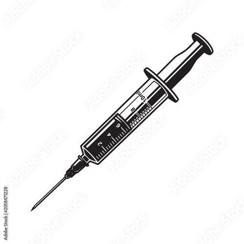 Medical syringe icon vector illustration of a hypodermic needle for vaccination or injection isolated on white background.