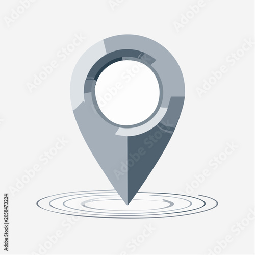 Stylized metallic map pointer with drop shadow.