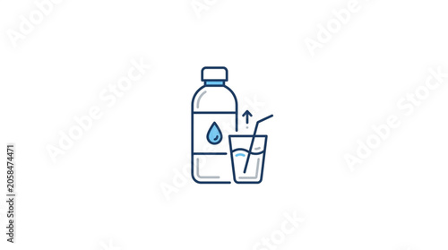 Tableau sur toile Clear plastic bottle of water with a glass and straw.