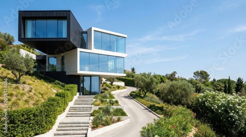 Modern Architectural Marvel - Luxurious Villa Perched on a Lush Hillside with Stunning Views.