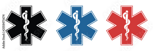 Tableau sur toile Emergency medical star of life icons set, Asclepius rod symbols for EMS, ambulance response, healthcare rescue and vector illustration design