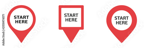 Bild auf Leinwand Start here map icon collection, GPS location pin navigation symbols for travel guidance, mapping interface and vector illustration design