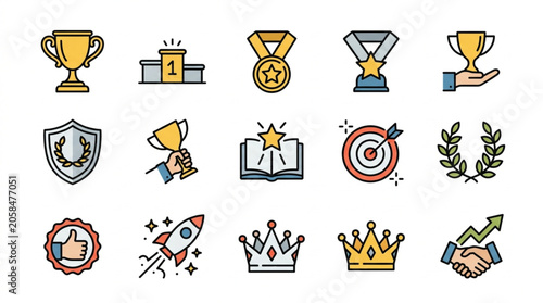 Tableau sur toile Collection of achievement and success icons in flat design style.