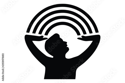 Human silhouette with arched lines representing sound waves or signals.