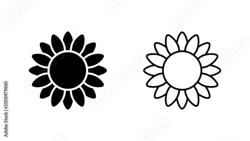 Sunflower Flower Icon Set in Solid and Outline Style