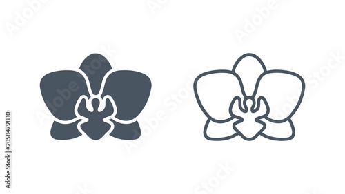 Orchid Flower Icon Set In Flat And Outline Style
