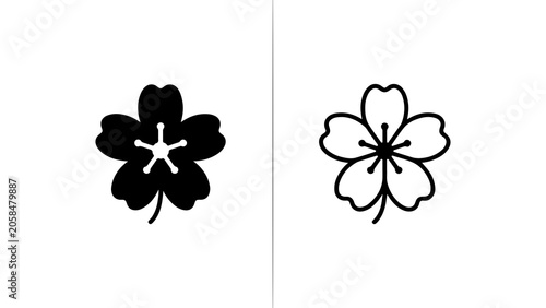 Minimalist Cherry Blossom Flower Icon Set