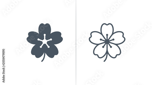 Minimalist Cherry Blossom Flower Icon Set
