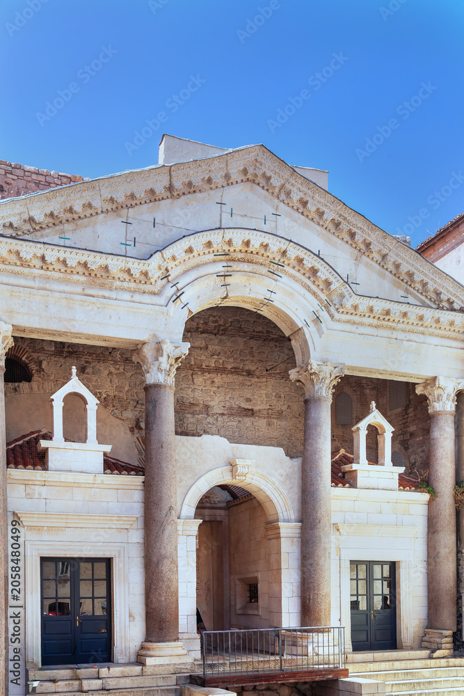 Obraz premium Diocletians Palace facade in Split Croatia front view. Roman architecture under sunny sky