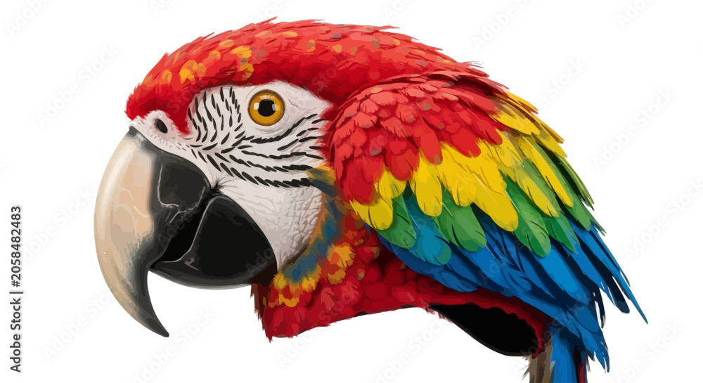 Obraz premium Close-up of a Colorful Macaw Parrot Head, a Vibrant Tropical Bird Illustration