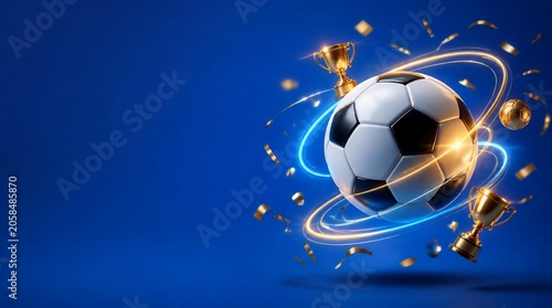 Soccer Celebration Banner with Floating Ball Trophies for Promotion