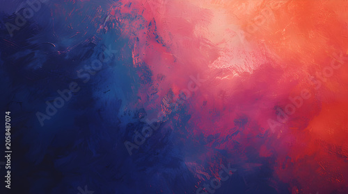 Abstract oil painting background with vibrant blue and warm orangered colors, expressive brushstrokes and textured canvas