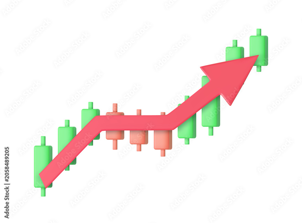 Fototapeta premium 3d Growth stock diagram financial graph. candlestick with arrow up Trading stock or forex