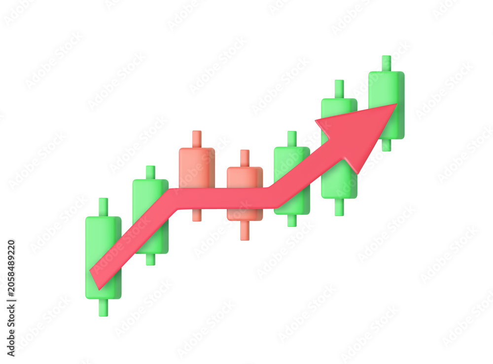 Fototapeta premium 3d Growth stock diagram financial graph. candlestick with arrow up Trading stock or forex