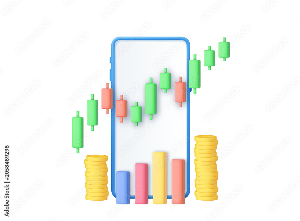 Fototapeta premium 3D stock online trading with smartphone and money coin