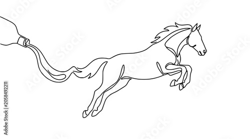Tableau sur toile Continuous Line Art Horse Emerging from Bottle, Symbolizing Freedom and Creativi