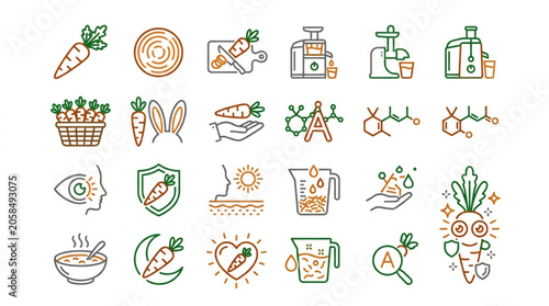Foto Carrot Health Benefits Icons Set.
