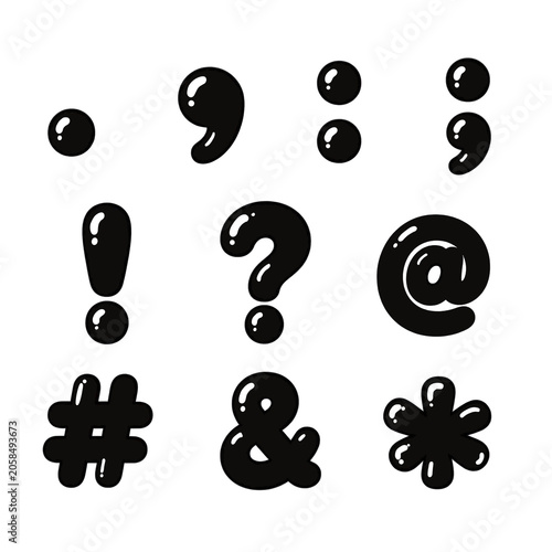 Basic Punctuation Mark Icons in Black, Transparent PNG Background
