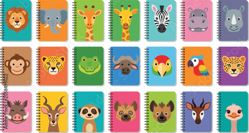 Photography Cute animal face spiral notebooks set with safari and wild creatures