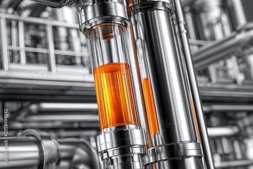 Orange Fluid in Transparent Industrial Pipeline