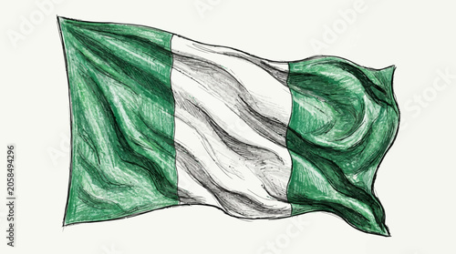 Obraz na plátne The Nigerian flag waves gently in the breeze on a sunny day.