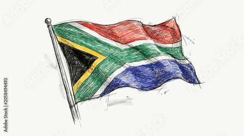 Foto The South African flag waves on a pole outside on a sunny day with vibrant colors