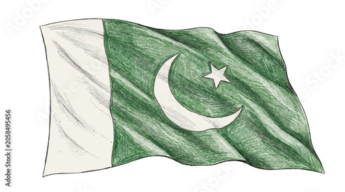 Konstfotografi The Pakistani flag waves proudly with crescent moon and star symbols