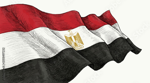 Canvas-taulu Egyptian flag waving with golden emblem and red, white, black colors