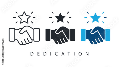 Konstfotografi business dedication handshake icon with star achievement award success symbol