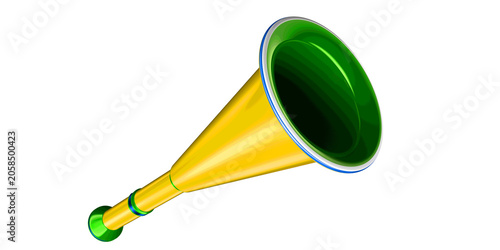 Foto A yellow and green vuvuzela horn.