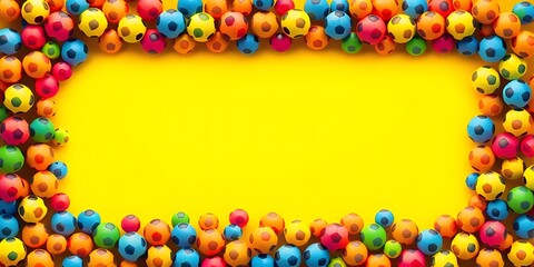 Colorful soccer ball border forming a decorative frame around a clean empty center, perfect for banners, templates, and sports-themed design layouts.