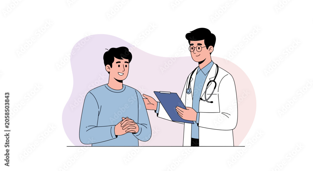 Fototapeta premium Doctor consulting patient with medical chart, illustration of healthcare and medical consultation.