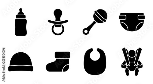 Tableau sur toile Baby Care Icons Set, Infant Essentials Collection, Newborn Needs Graphics, Child