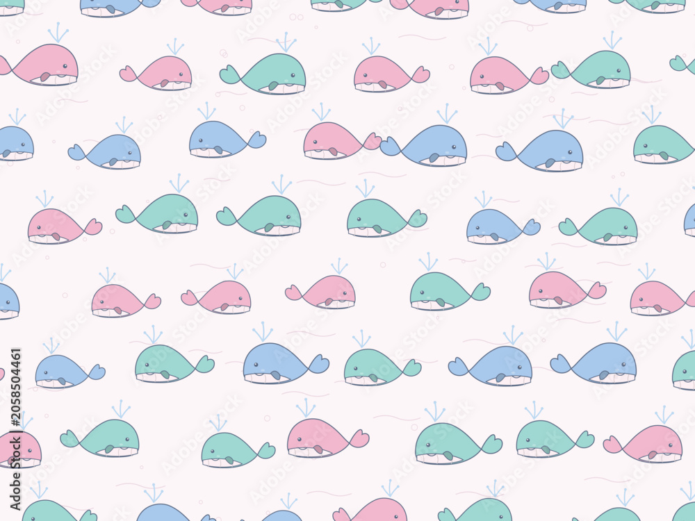 Fototapeta premium Whale Pod Swimming Sea Baby Backdrop Vector Art