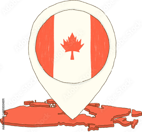 hand drawn Canada Map Pin with National Flag Emblem