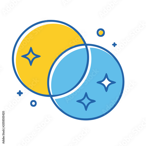 Venn Diagram Icon with Overlapping Circles and Stars