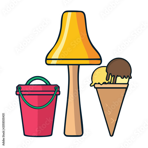 Whimsical Mushroom Ice Cream and Bucket Illustration